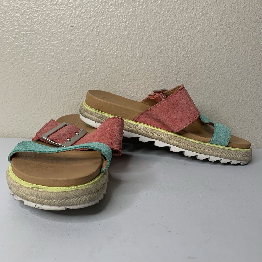 Sorel Roaming Slide Sandals Slip On Buckle Straps Blue Pink Sz 7.5 Rope Edges